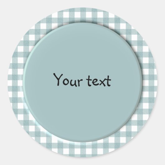 Blauw en wit gingham ontwerp ronde sticker (Voorkant)