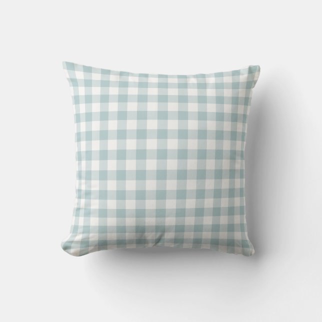 Blauw en wit Gingham Patroon gecheckt Buitenkussen (Voorkant)