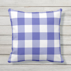 Blauw en wit Gingham Patroon gecheckt Buitenkussen