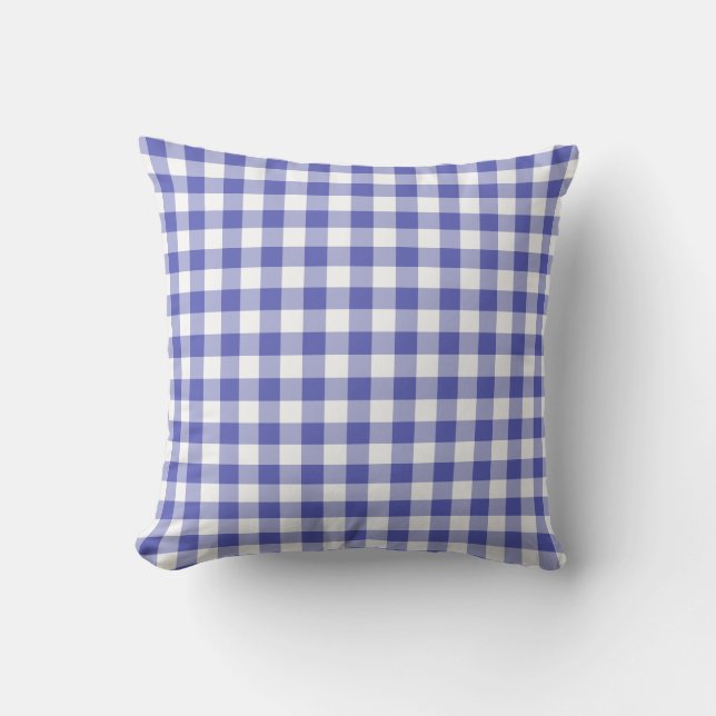 Blauw en wit Gingham Patroon gecheckt Buitenkussen (Voorkant)