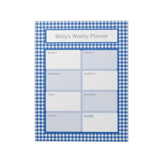 Blauw en Wit Gingham Plaid Gepersonaliseerde Plann Notitieblok