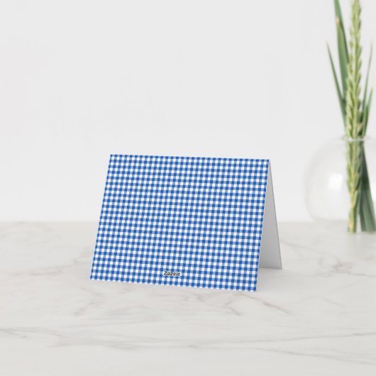 Blauw en wit Gingham Plaid Monogram Notitiekaartje (Achterkant)