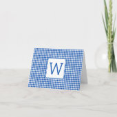 Blauw en wit Gingham Plaid Monogram Notitiekaartje (Voorkant)