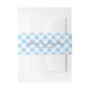 Blauw en wit Gingham Played Naam en Datum Uitnodigingen Wikkel