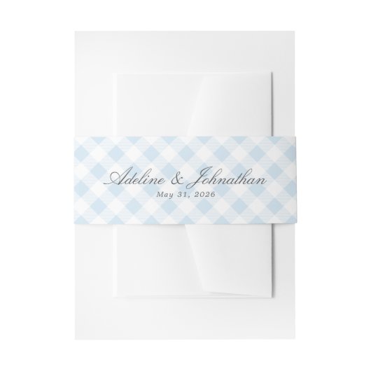 Blauw en wit Gingham Played Naam en Datum Uitnodigingen Wikkel (Voorkant Voorbeeld)