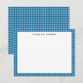  blauw en wit Gingham Pset op persoonlijke titel Notitiekaartje (Voorkant / Achterkant)