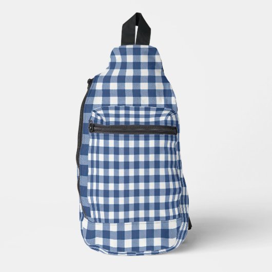 Blauw en wit Gingham Sling Bag (Voorkant)