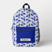 Blauw en wit gingko blad bedrukte rugzak (Voorkant)