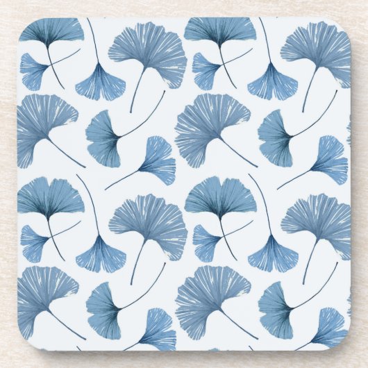 Blauw en wit Gingko-bladpatroon Bier Onderzetter (Voorkant)