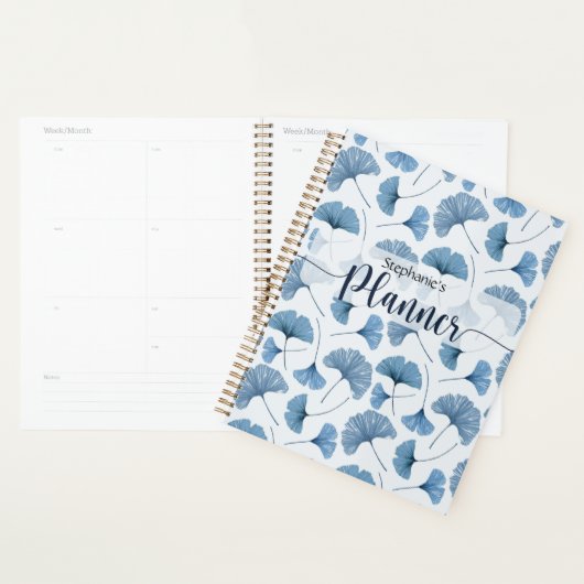 Blauw en wit Gingko-bladpatroon Planner (Display)