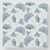 Blauw en wit Gingko-bladpatroon Stenen Onderzetter (Voorkant)