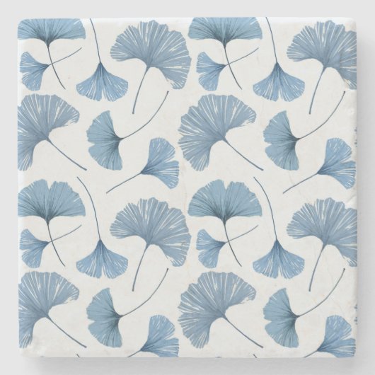 Blauw en wit Gingko-bladpatroon Stenen Onderzetter (Voorkant)