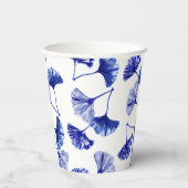 Blauw en wit Gingko leaf Papieren Bekers (Achterkant)
