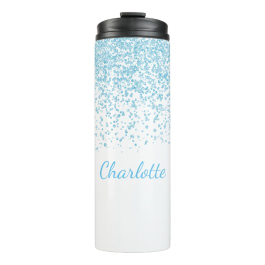 Blauw en wit Glittery Custom Thermal Tumbler Thermosbeker (Voorkant)