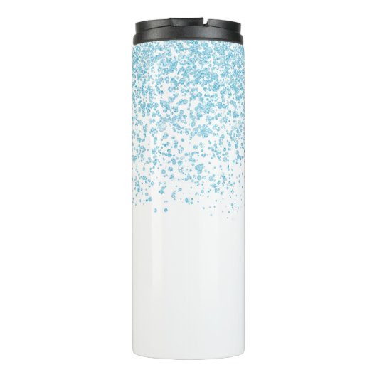 Blauw en wit Glittery Custom Thermal Tumbler Thermosbeker (Achterkant)