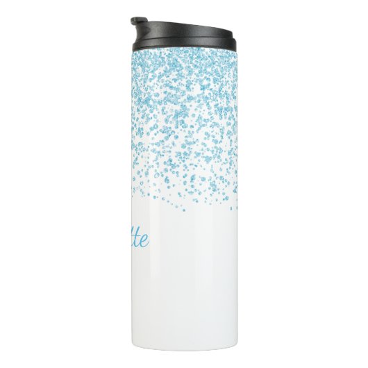 Blauw en wit Glittery Custom Thermal Tumbler Thermosbeker (Geroteerd rechts)