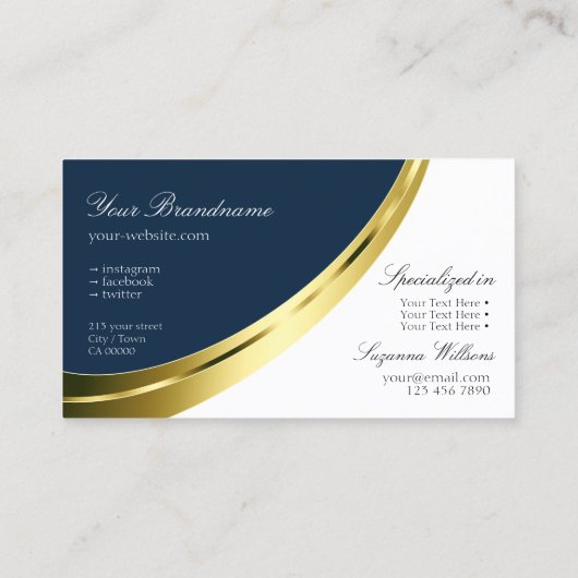 Blauw en wit Gold decor met monogram stijlvol Visitekaartje (Achterkant)