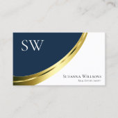 Blauw en wit Gold decor met monogram stijlvol Visitekaartje (Voorkant)