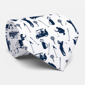 Blauw en wit Golf Symbolen Patroon Stropdas (Opgerold)