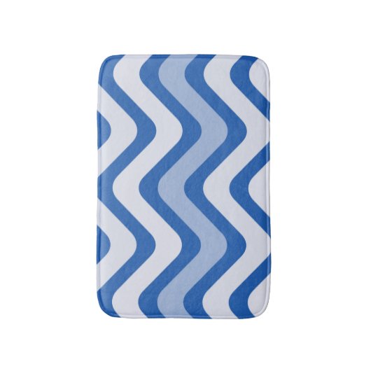 Blauw en wit golfpatroon badmat (Voorkant Verticaal)