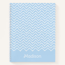 Blauw En Wit Golvend Chevron Zigzag Met Naam Notitieboek