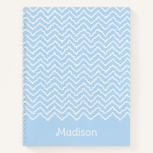 Blauw En Wit Golvend Chevron Zigzag Met Naam Notitieboek