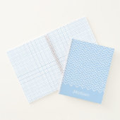 Blauw En Wit Golvend Chevron Zigzag Met Naam Notitieboek (Binnen)