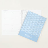 Blauw En Wit Golvend Chevron Zigzag Met Naam Planner (Display)