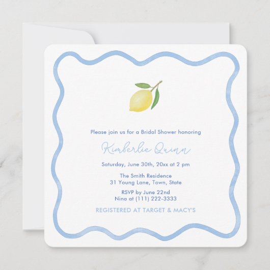 Blauw en wit golvende rand citroen Vrijgezellenfee Kaart (Voorkant)