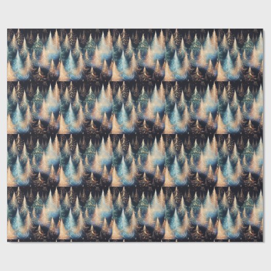 Blauw en wit goud bomen moderne kerst cadeaupapier (Vlak)