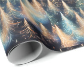 Blauw en wit goud bomen moderne kerst cadeaupapier (Rol Hoek)