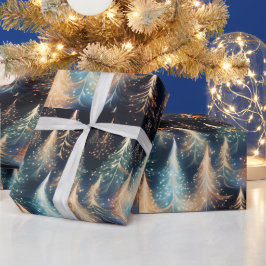 Blauw en wit goud bomen moderne kerst cadeaupapier