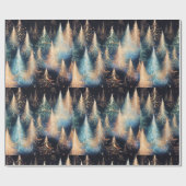 Blauw en wit goud bomen moderne kerst cadeaupapier (Vlak)