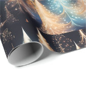 Blauw en wit goud bomen moderne kerst cadeaupapier (Rol Hoek)