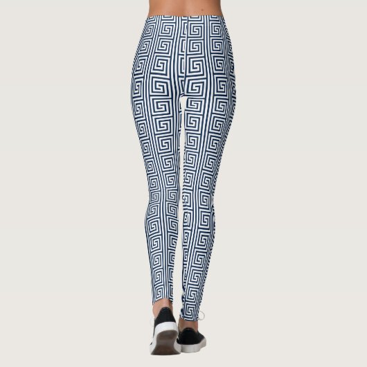 Blauw en wit Grieks, fret leggings voor het afdruk (Achterkant)