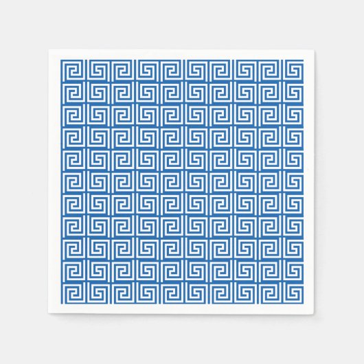 Blauw en Wit Grieks sleutel ontwerp papier servet (Voorkant)