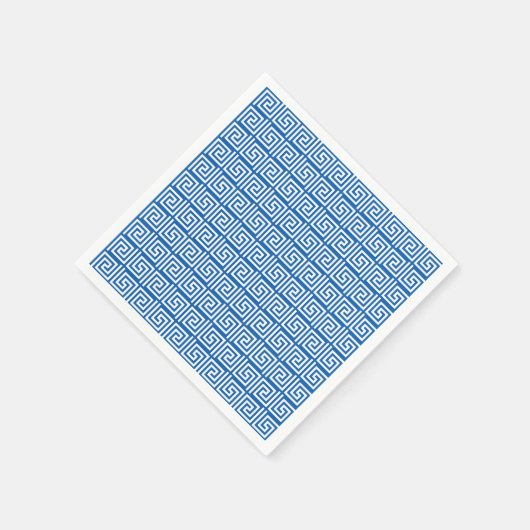 Blauw en Wit Grieks sleutel ontwerp papier servet (Hoek)