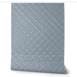 Blauw en wit Grieks sleutelpatroon Behang