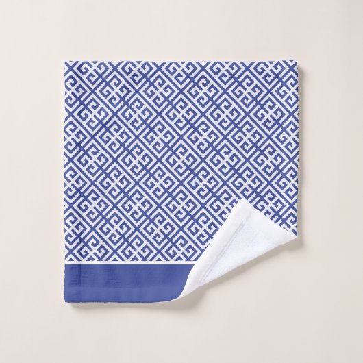 Blauw en Wit Griekse Sleutel Bad Handdoek (Wasdoekje)