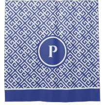 Blauw en Wit Griekse Sleutel Monogram