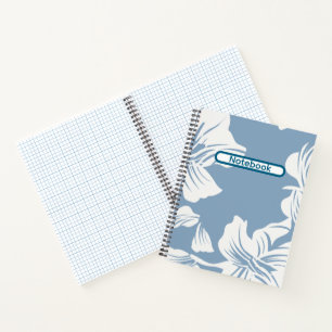 Blauw en wit groot bloemmotief ruitjespapier notitieboek