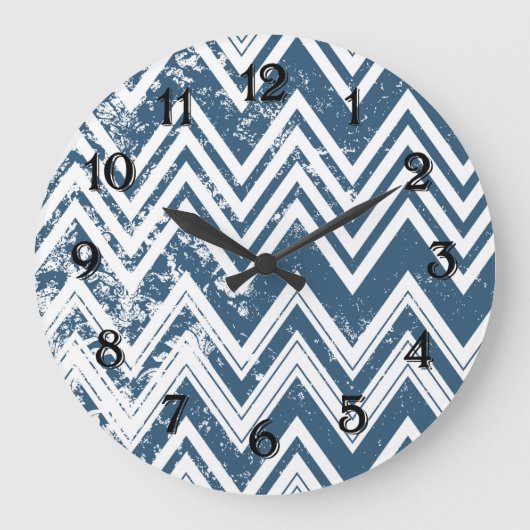 Blauw en wit grunge chevron grote klok (Voorkant)