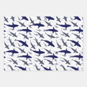 Blauw en wit haaienpatroon met naam jongen inpakpapier vel (Voorkant)