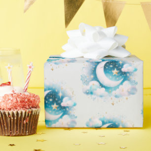 Blauw en Wit Halvemaan Hemels Boho Modern Cadeaupapier