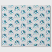 Blauw en Wit Halvemaan Hemels Boho Modern Cadeaupapier (Vlak)