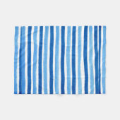 Blauw en wit handbeschilderde strepen fleece deken (Voorkant (Horizontaal))