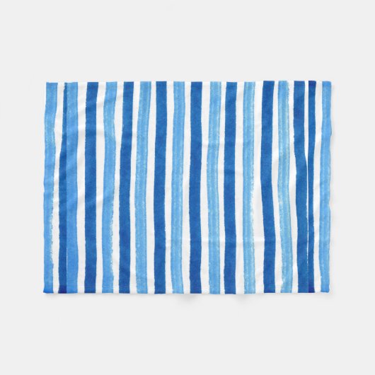 Blauw en wit handbeschilderde strepen fleece deken (Voorkant (Horizontaal))