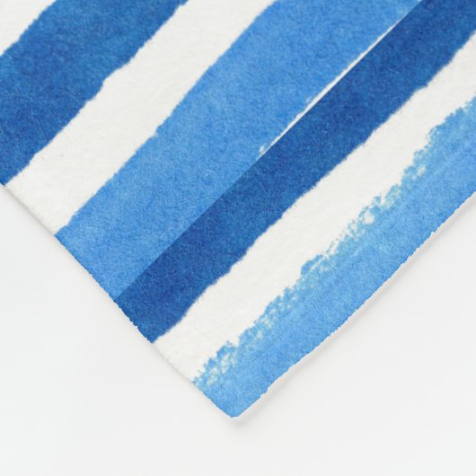 Blauw en wit handbeschilderde strepen fleece deken (Hoek)