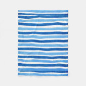 Blauw en wit handbeschilderde strepen fleece deken (Voorkant)