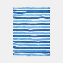 Blauw en wit handbeschilderde strepen fleece deken